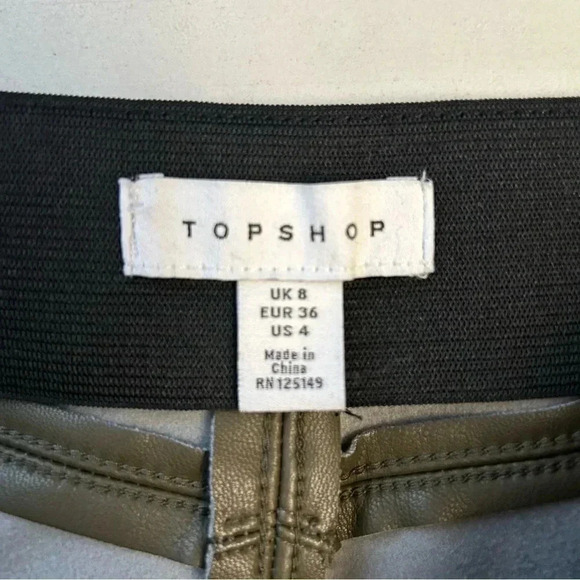 Topshop Piper Faux Leather Leggings Olive  Khaki Green Size 4 - Picture 10 of 14